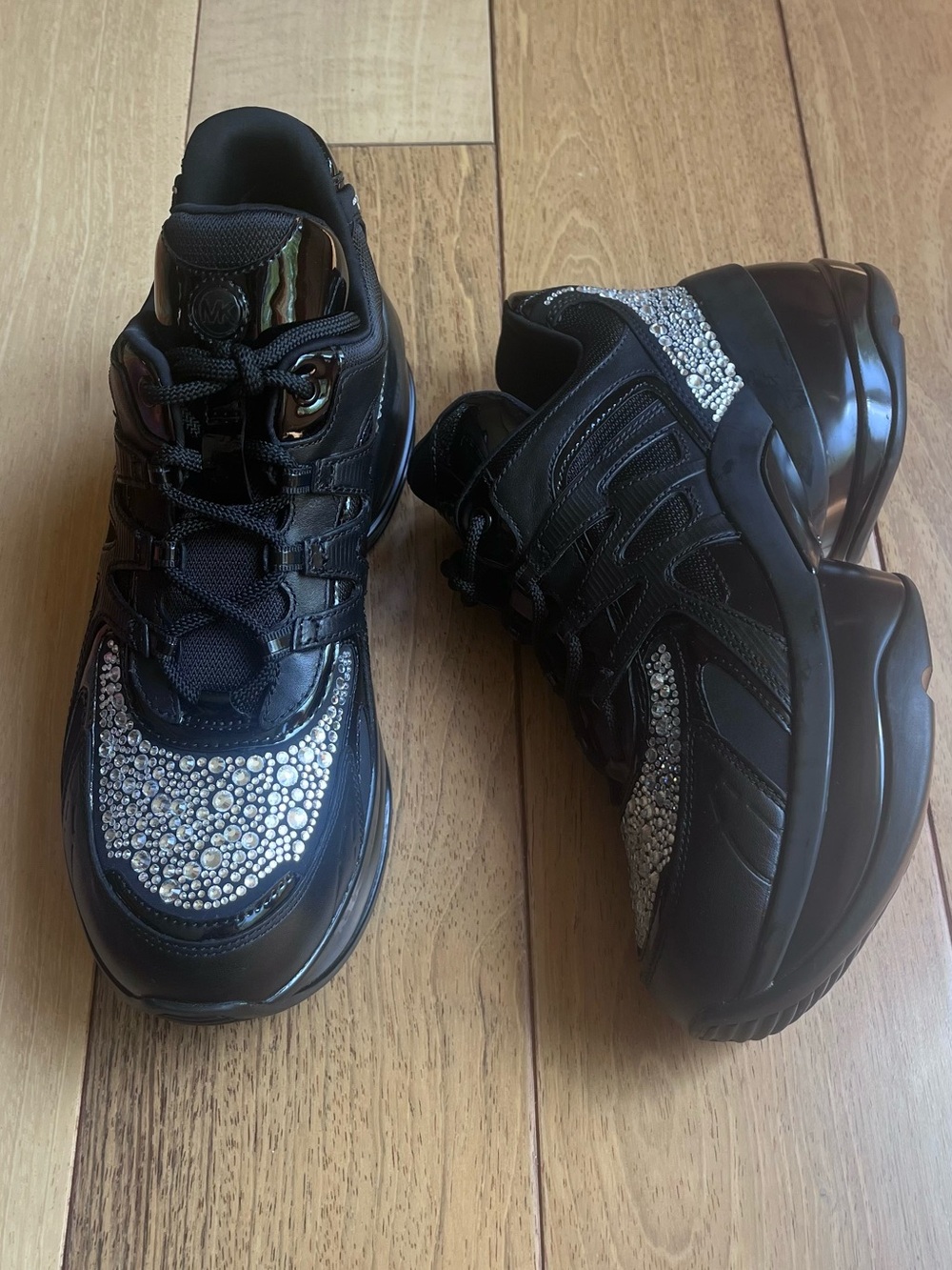 RARE Michael Kors Olympia Sport Extreme Embellished Leather Sneakers Women’s 9.5